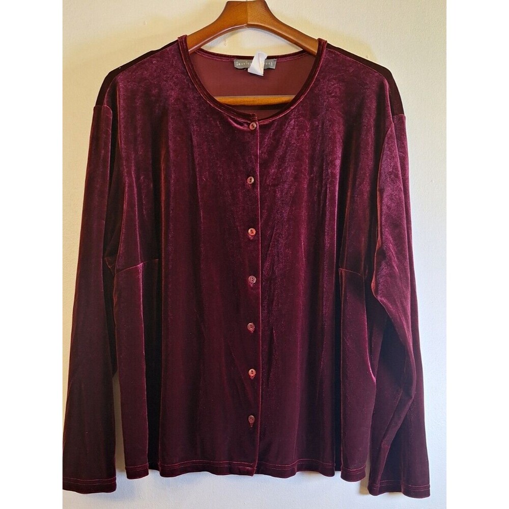 Vtg JESSICA HOLBROOK Burgundy L/S Velvet Button Up‎ Women's Plus Sz 3x Holiday